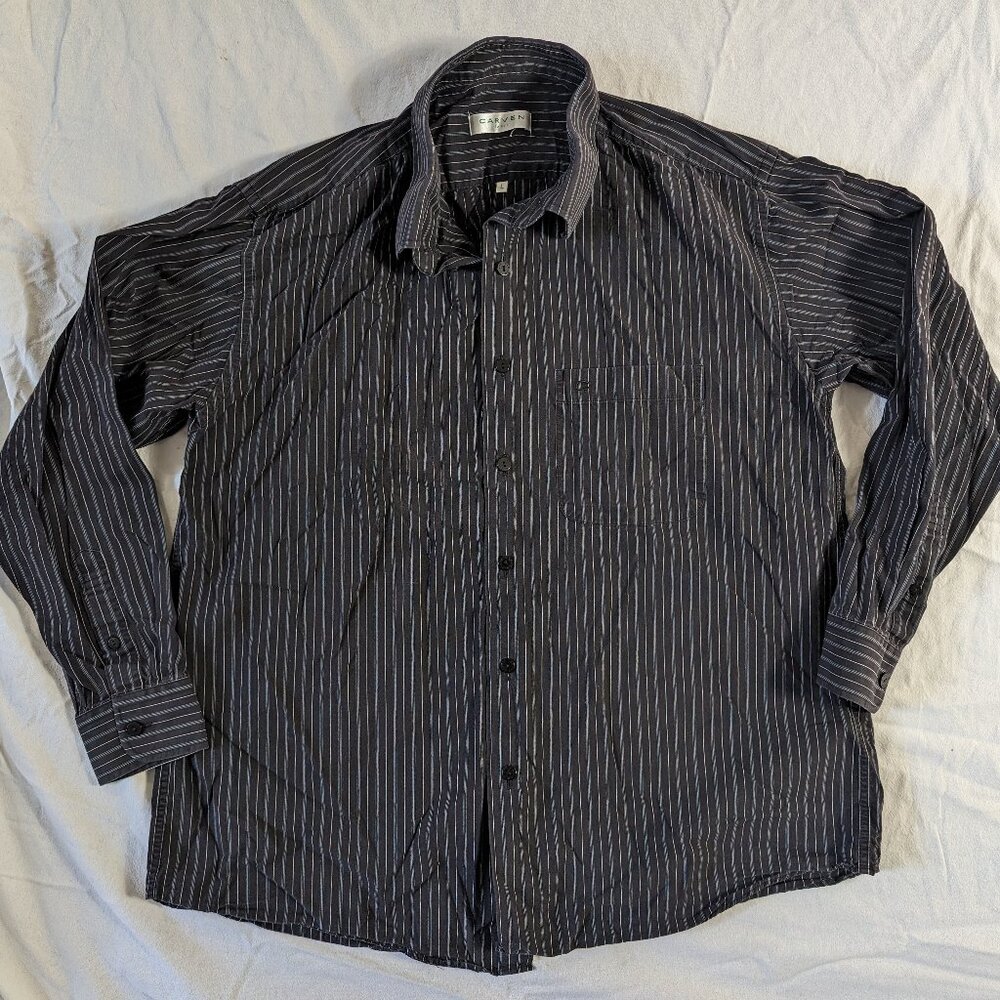 CARVEN PARIS MEN'S BUTTON DOWN DRESS CASUAL SHIRT LONG SLEEVE SIZE LARGE STRIPE
